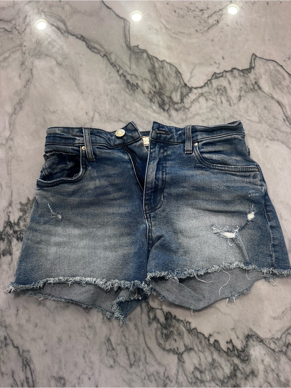Kut from the Kloth Distressed Blue High-Rise Denim Shorts